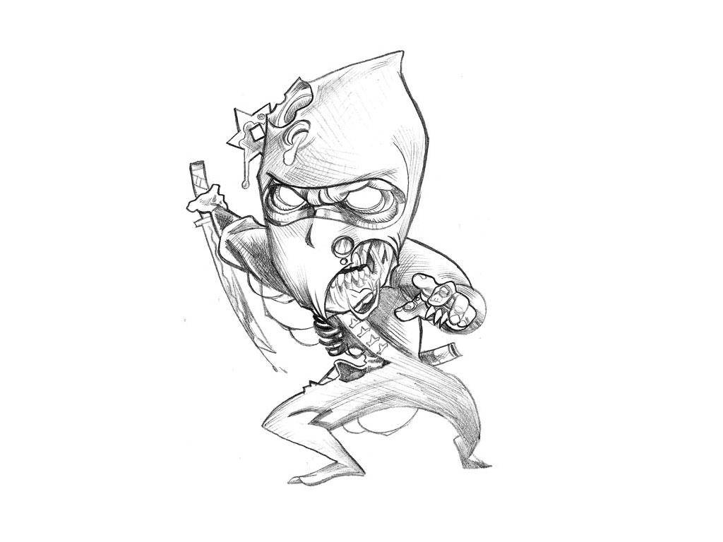 Mchoro Mzuri wa Zombie Ninja Picha ya Ukuta