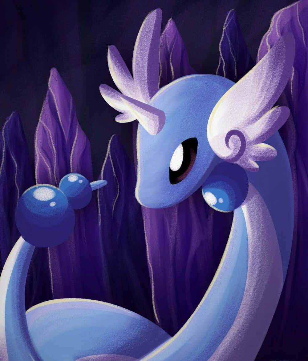 Mchoro wa 2D wa Dragonair na Asili ya Zambarau Picha ya Ukuta