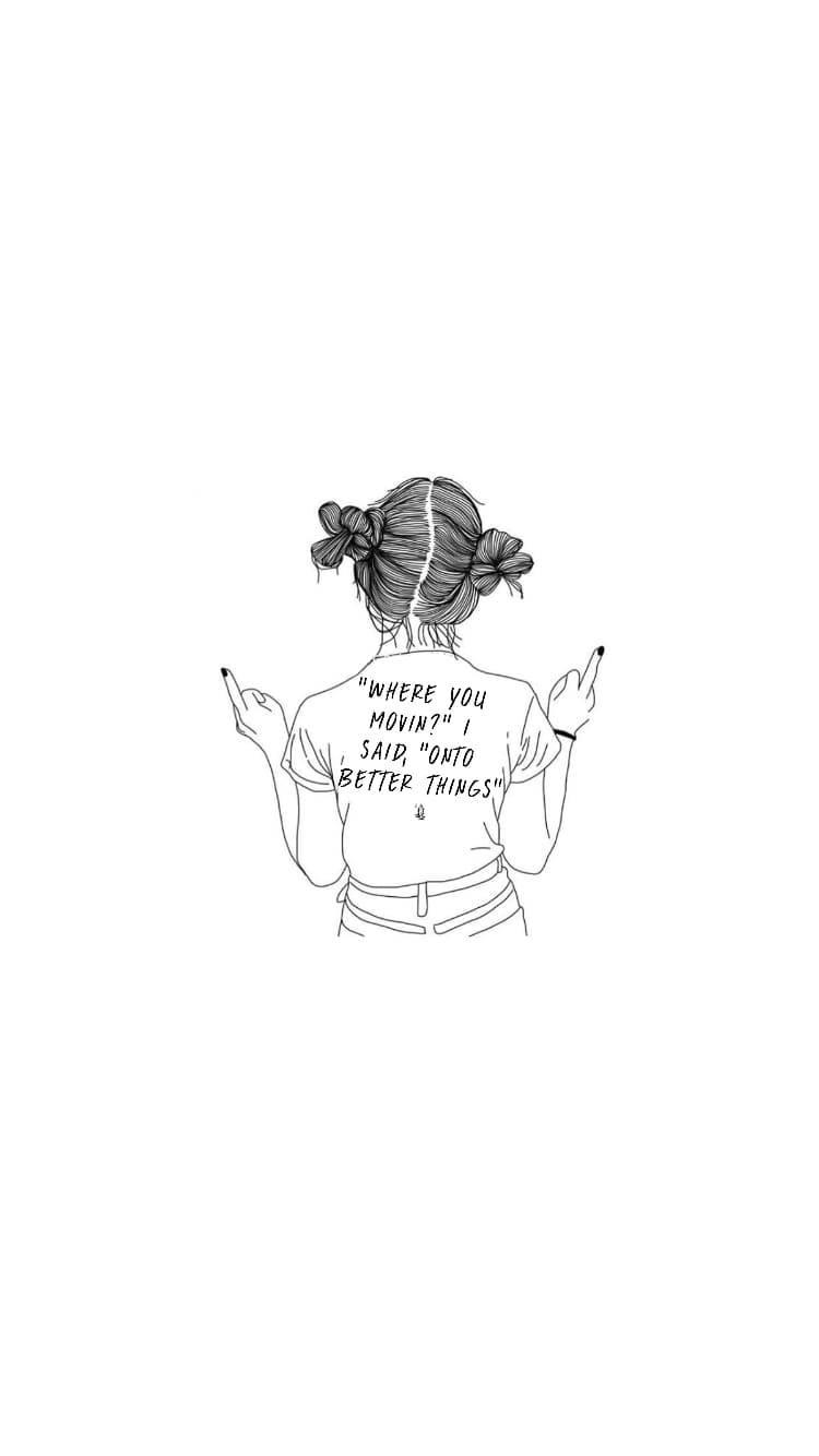 Mchoro wa Aesthetic wa Msichana Mwenye Nywele za Space Buns Picha ya Ukuta