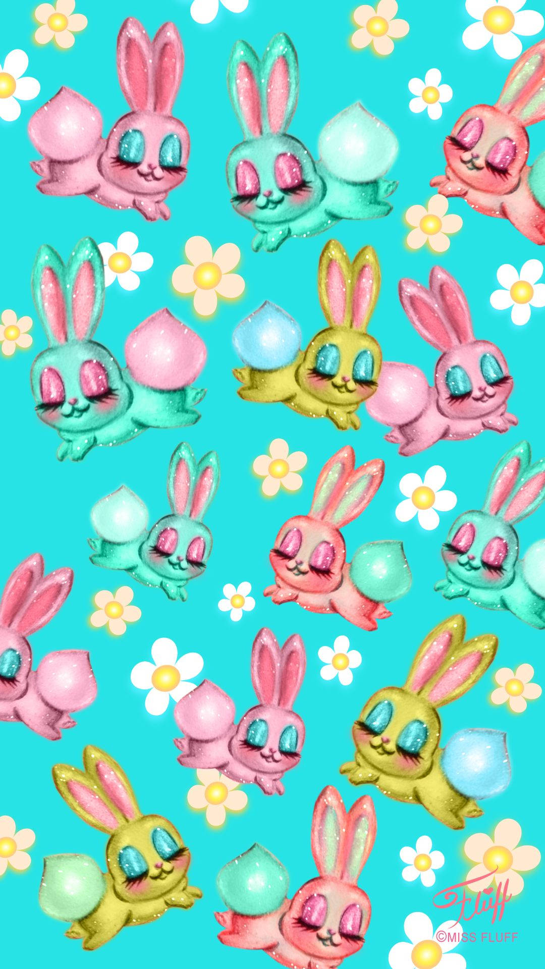 Mchoro wa Bunnies wa Spring Mzuri Picha ya Ukuta