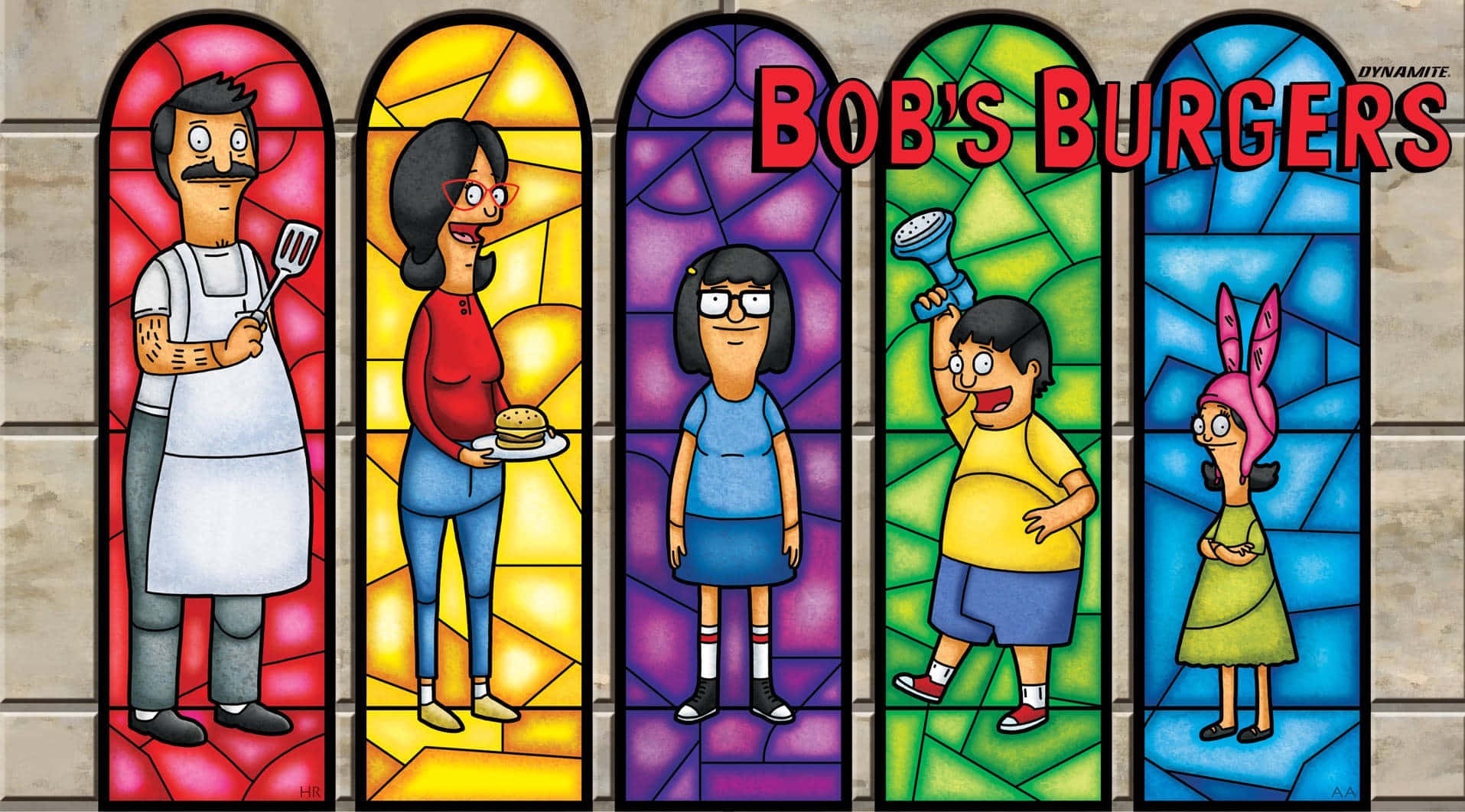 Mchoro wa Dirisha la Kioo cha Rangi Mandhari ya Bob's Burgers Picha ya Ukuta