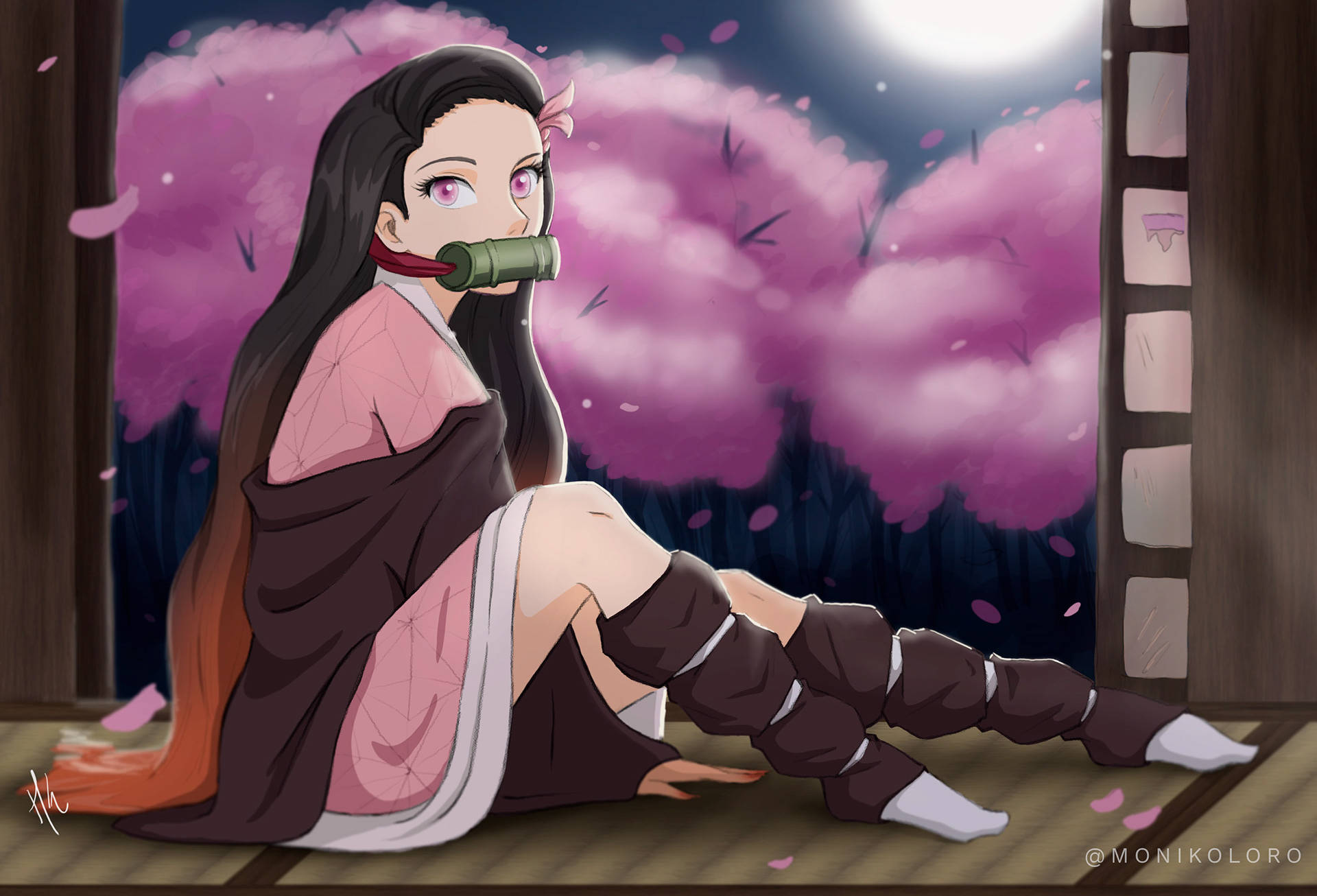 Mchoro wa Fan Art wa Nezuko wa Demon Slayer Picha ya Ukuta