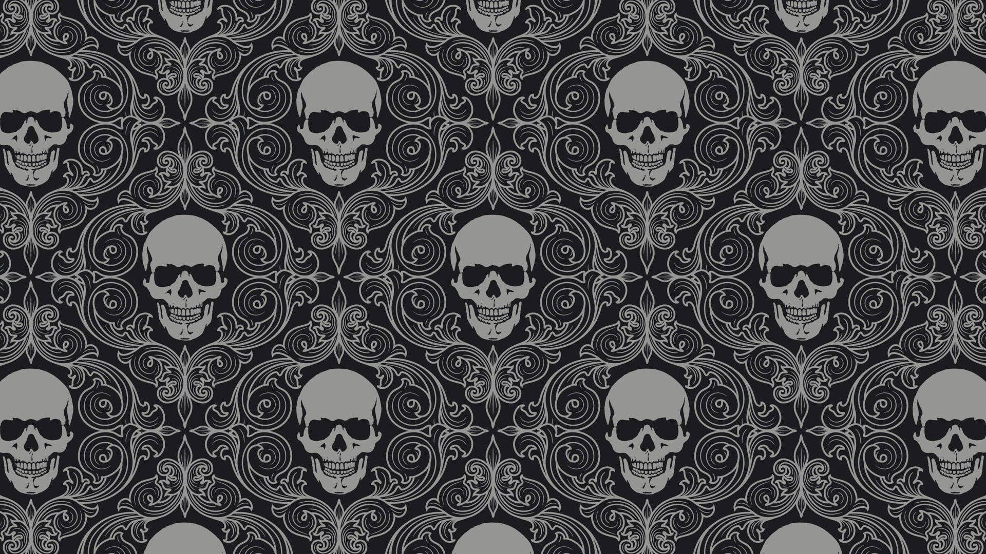 Mchoro wa Fuvu la Kichwa Wenye Kutisha kwa Halloween ya Giza Picha ya Ukuta