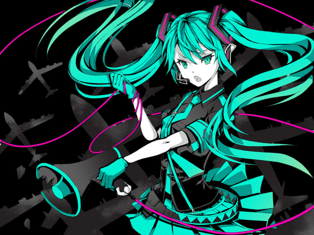 Mchoro wa Hatsune Miku Mwenye Rangi Nyororo Picha ya Ukuta