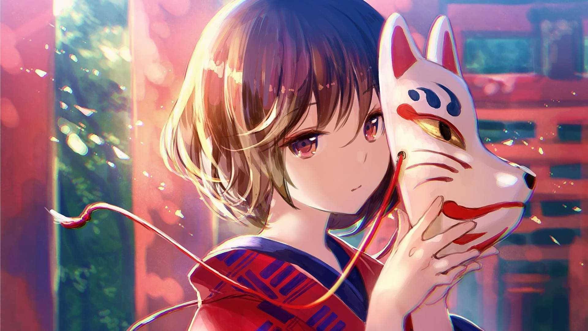 Mchoro wa Kikompyuta wa Kinyago cha Demon Slayer Picha ya Ukuta