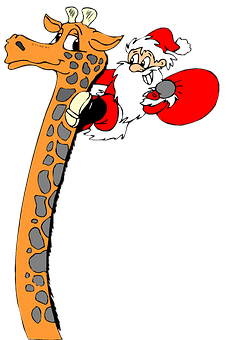 Mchoro wa Krismasi wa Santa Claus Akipanda Twiga Picha ya Ukuta