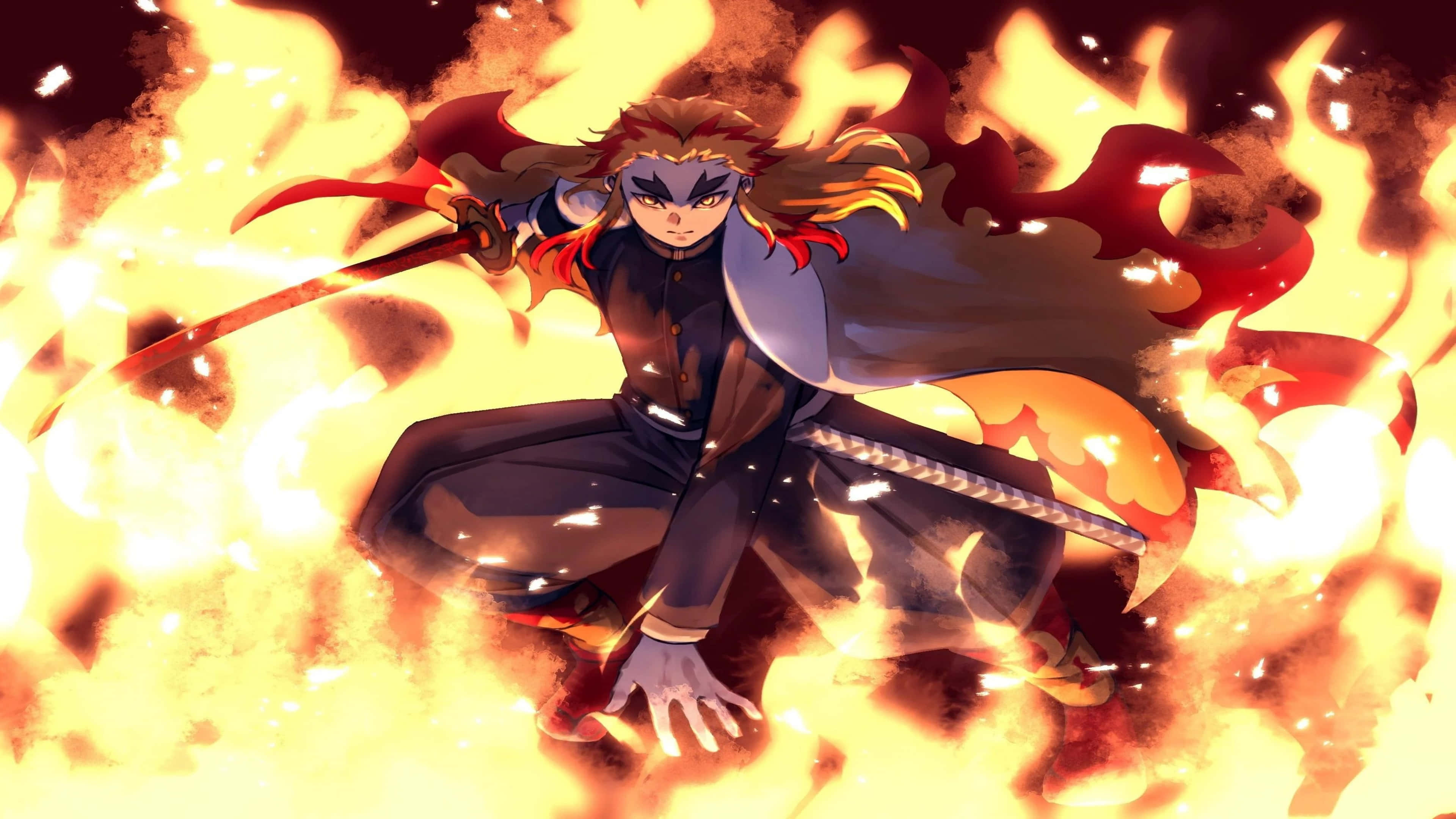 Mchoro wa kuvutia wa 4K wa Demon Slayer wenye rangi za kichawi Picha ya Ukuta