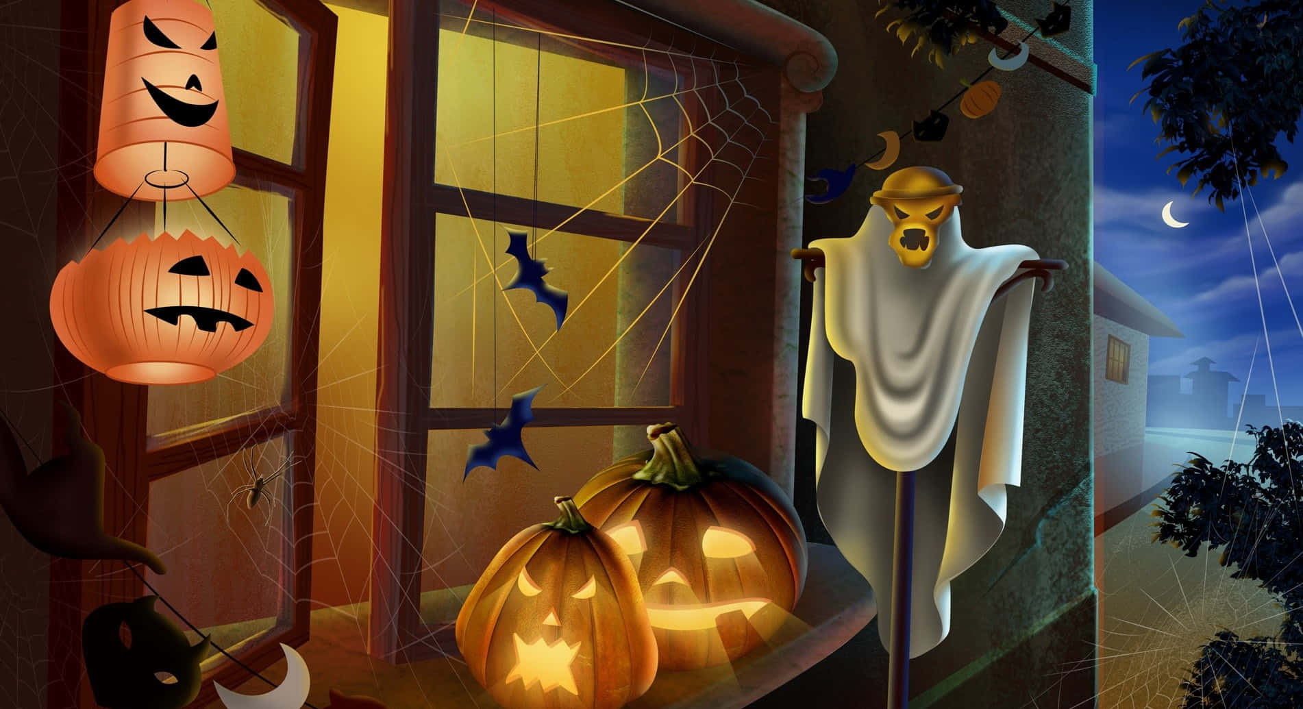 Mchoro wa Kuwa na Nyumba ya Halloween Picha ya Ukuta