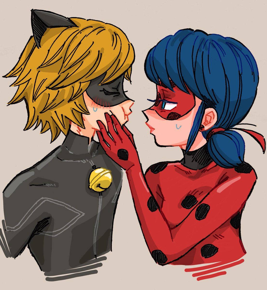 Mchoro wa Ladybug na Cat Noir Wakati wa Kubusu Picha ya Ukuta