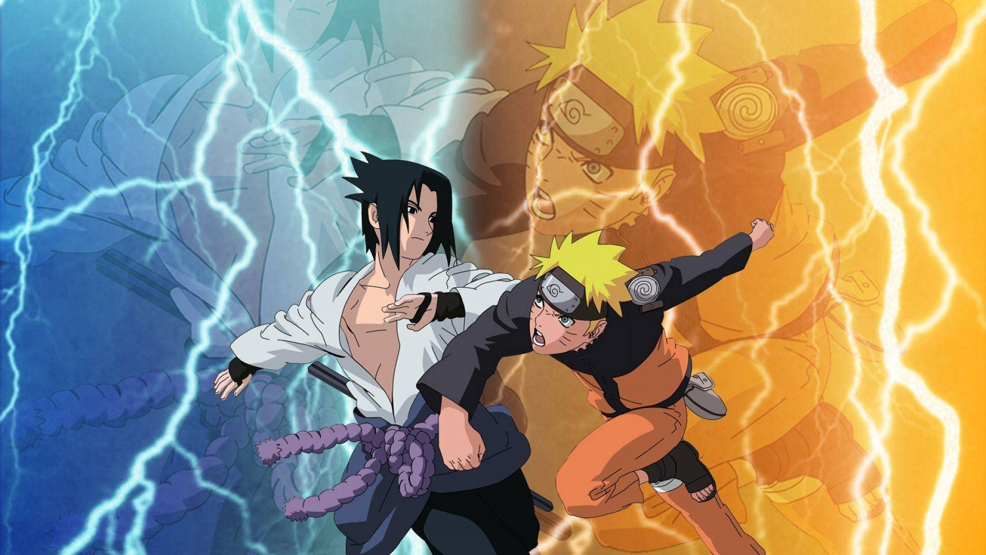 Mchoro wa Laptop wa Sasuke Akimenyana na Naruto Picha ya Ukuta