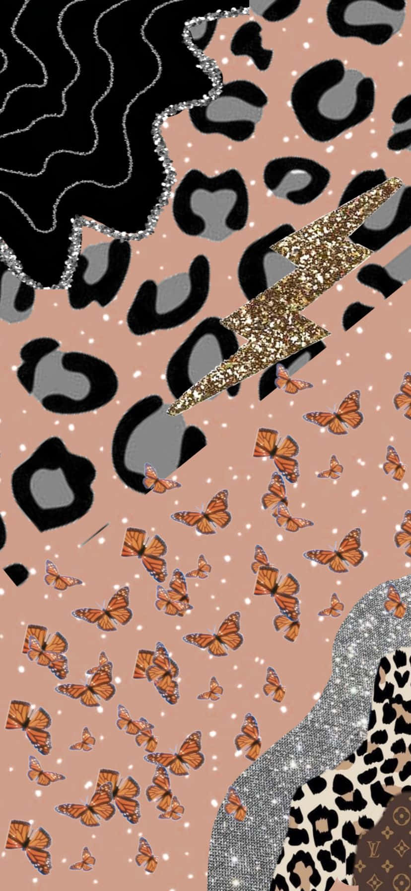 Butterfly na Cheetah Print Cute Picha ya Ukuta