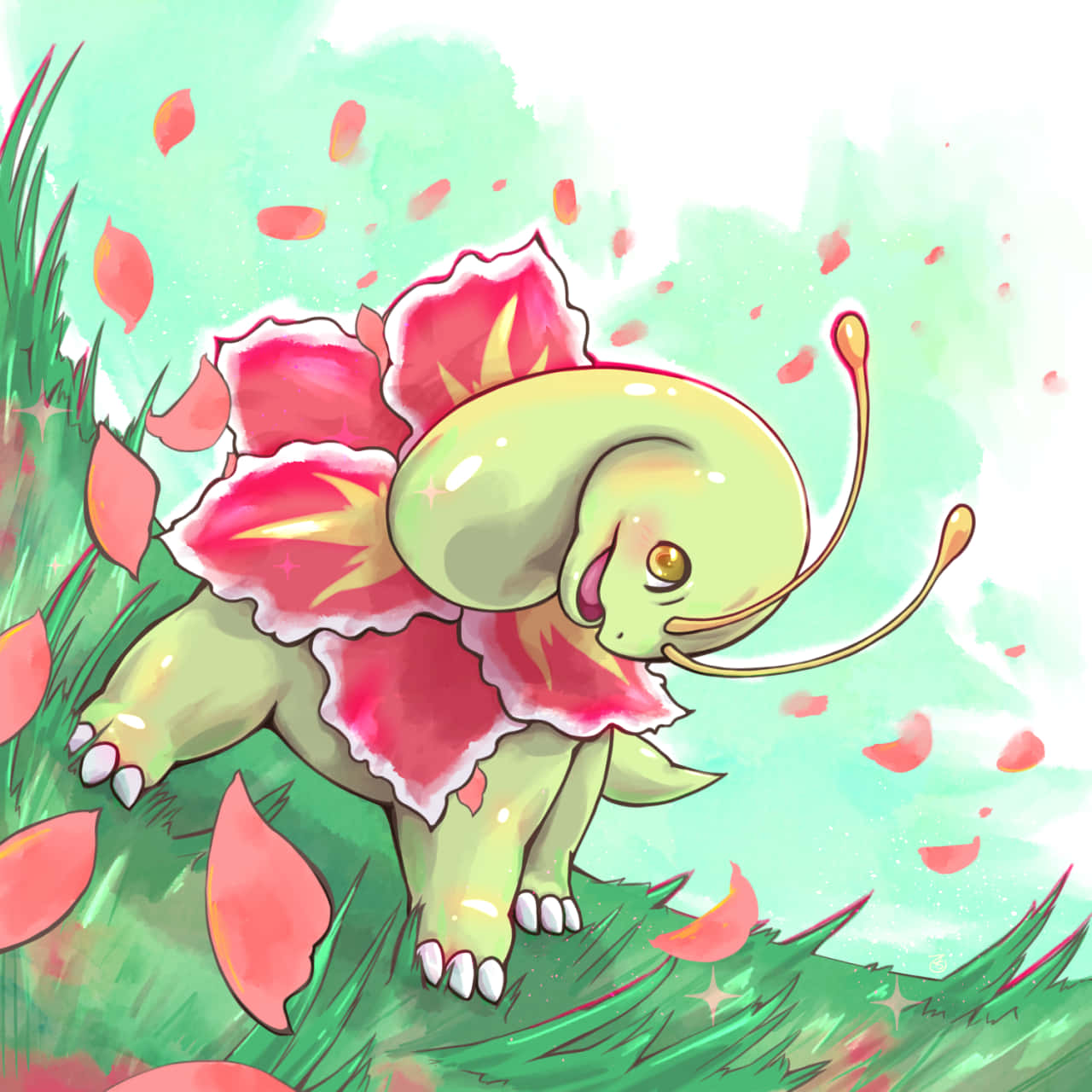Mchoro wa Meganium Pokemon Siku ya Upepo Picha ya Ukuta