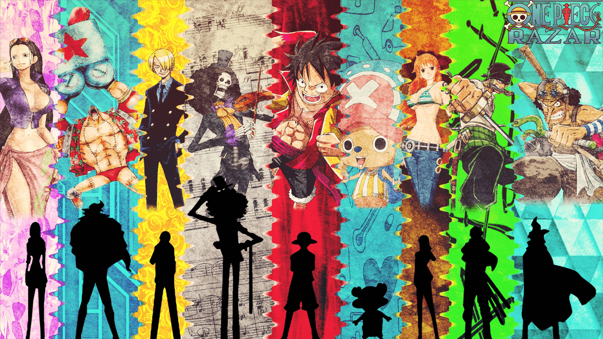 Mchoro wa rangi wa baharia mpendwa, Monkey D. Luffy, kutoka One Piece. Picha ya Ukuta