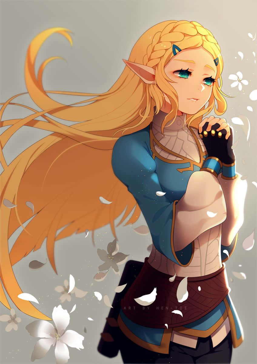 Mchoro wa Shabiki wa Pricess Zelda Botw Akichora Maua Picha ya Ukuta