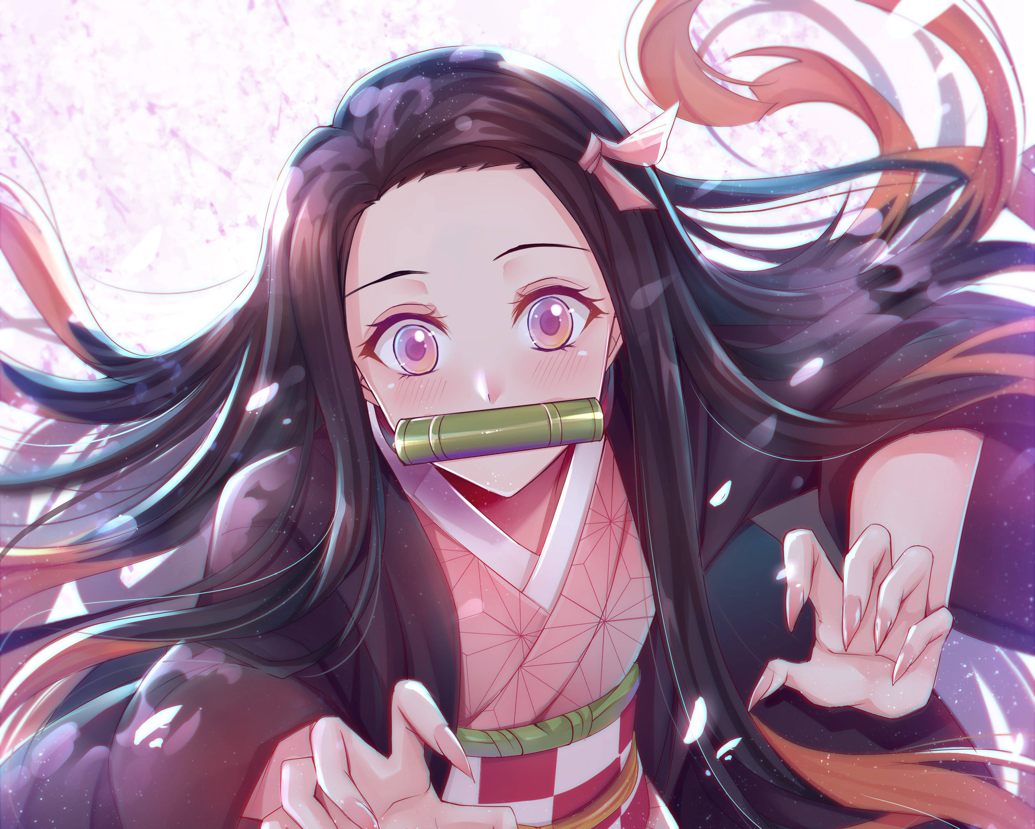 Mchoro wa Shabiki wa Nezuko wa Demon Slayer 4K Picha ya Ukuta