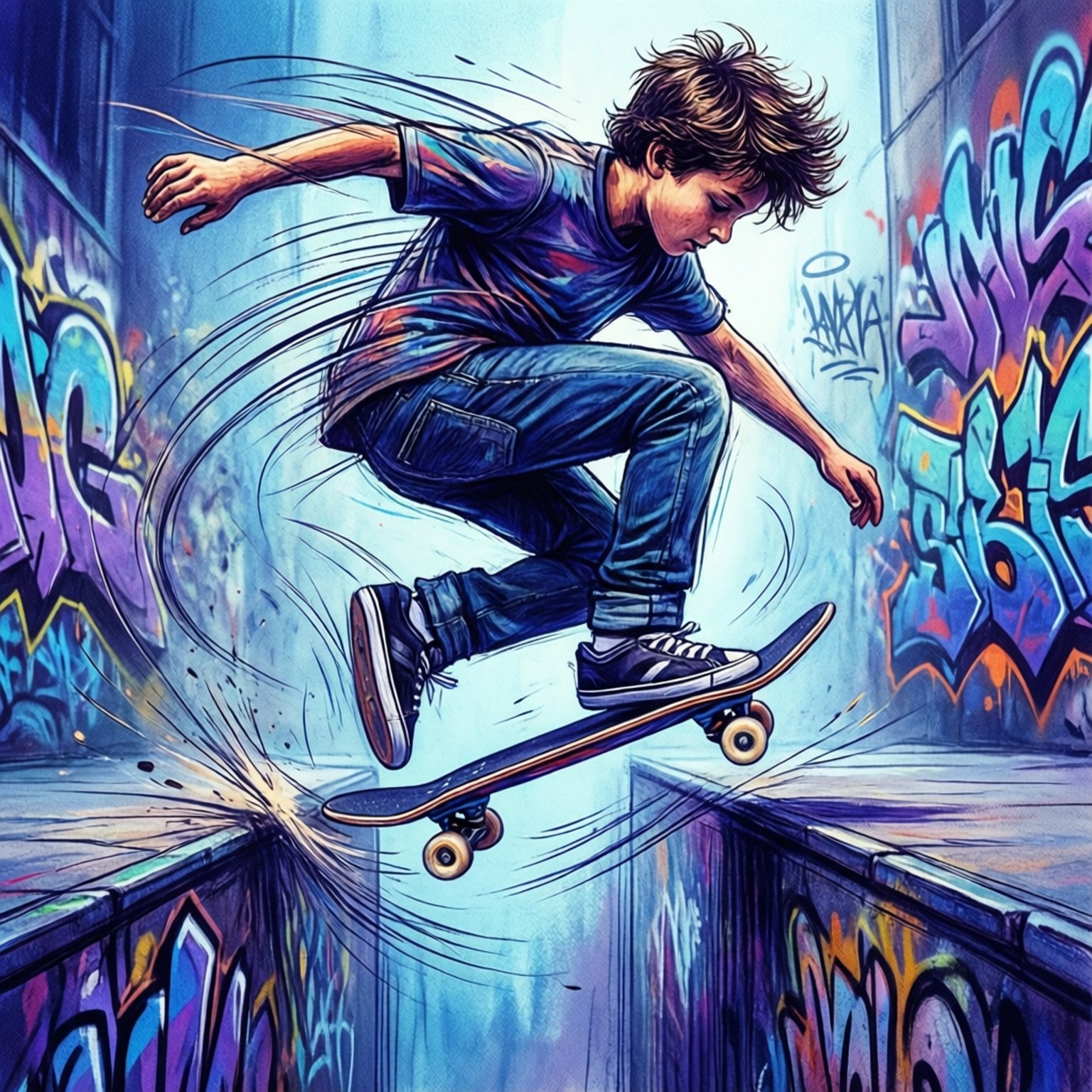 Mchoro wa Skater wa Harakati Picha ya Ukuta