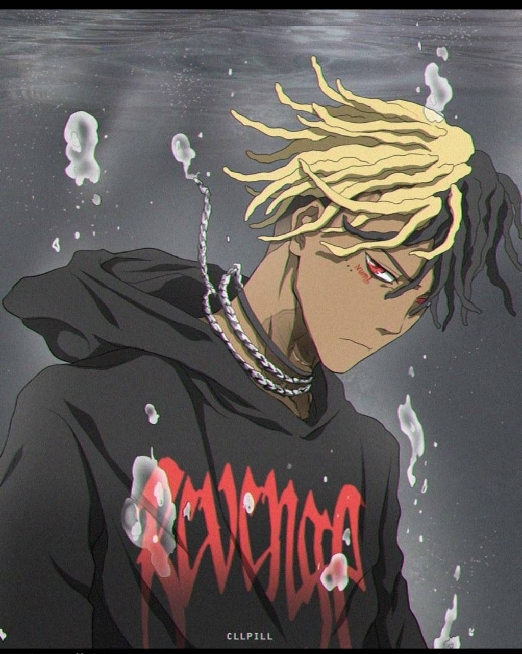 Mchoro wa Xxxtentacion Akiwa na Koti Jeusi Picha ya Ukuta