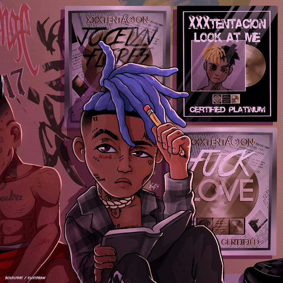 Mchoro wa Xxxtentacion wenye Mtindo wa Anime Picha ya Ukuta