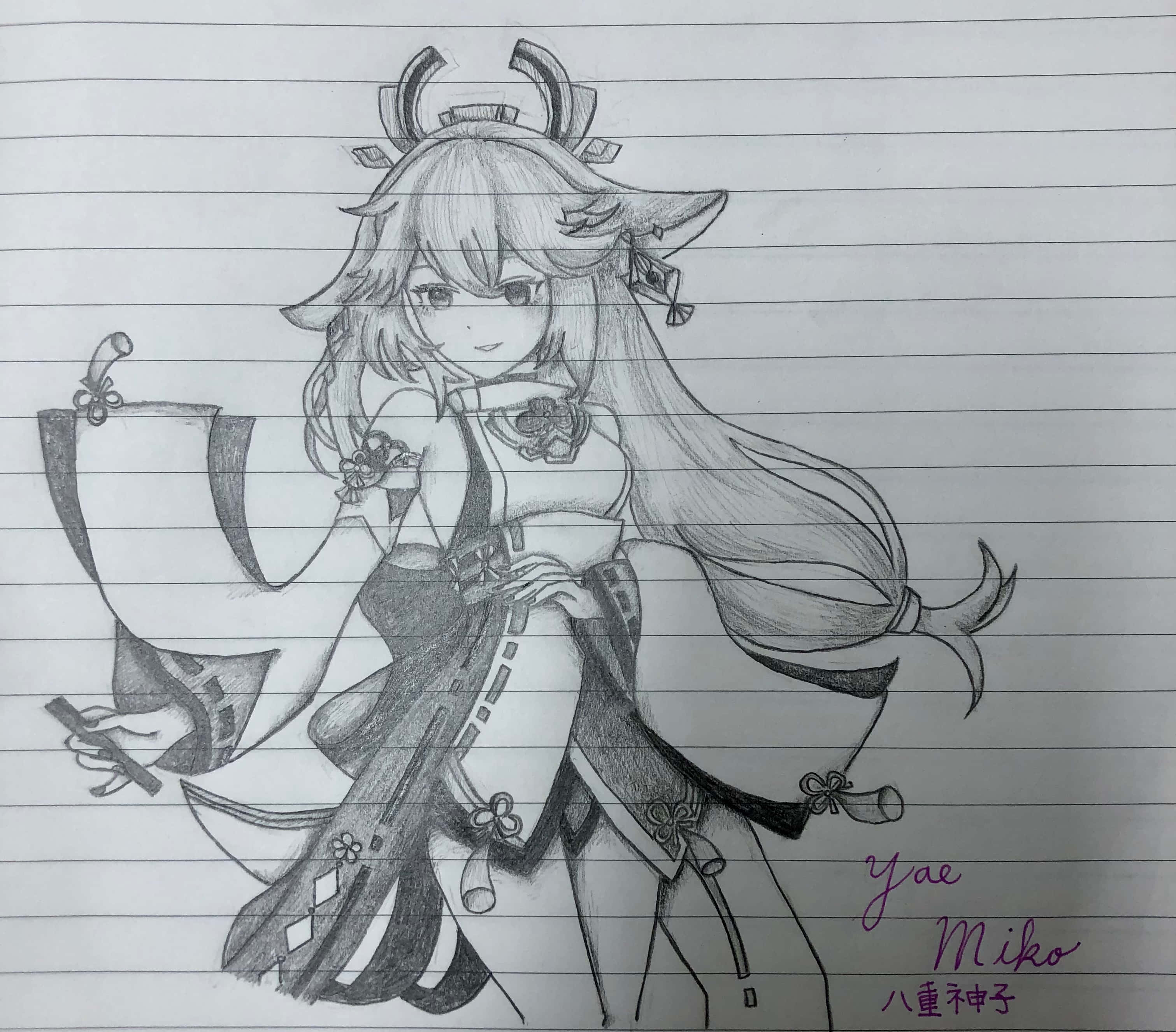 Mchoro wa Yae Miko Pfp Picha ya Ukuta