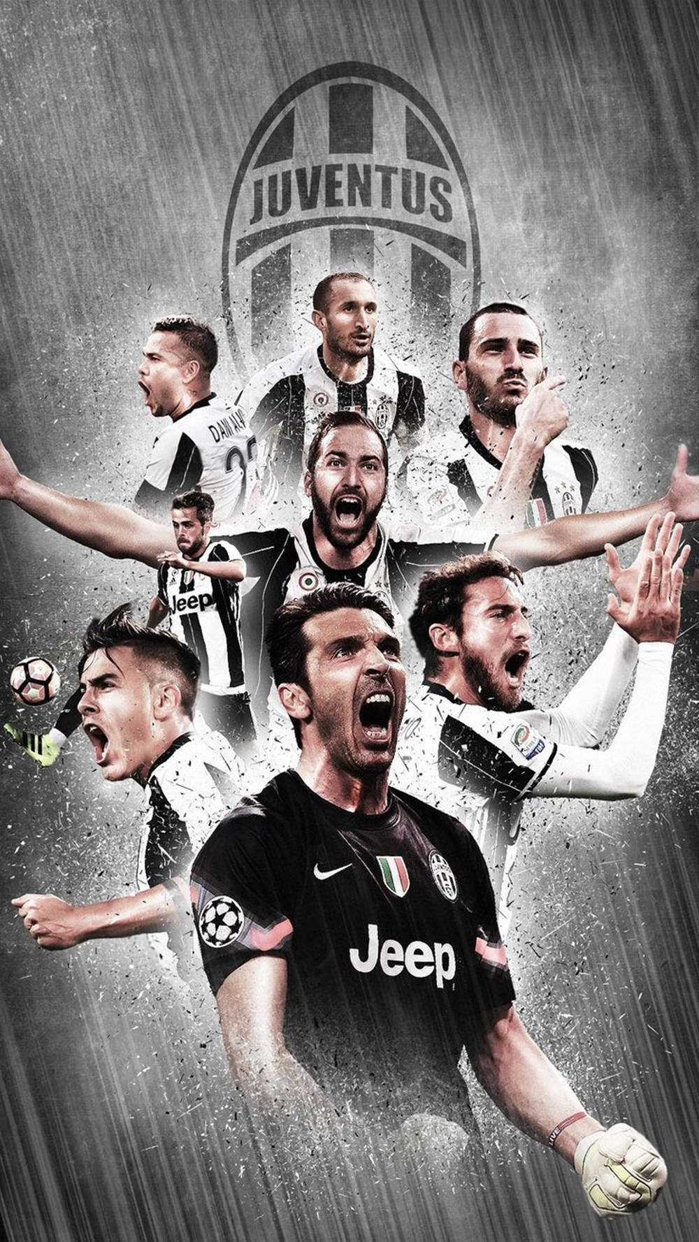 Mchoro Wenye Nguvu wa Wachezaji wa Soka wa Juventus Wakiunguruma Picha ya Ukuta