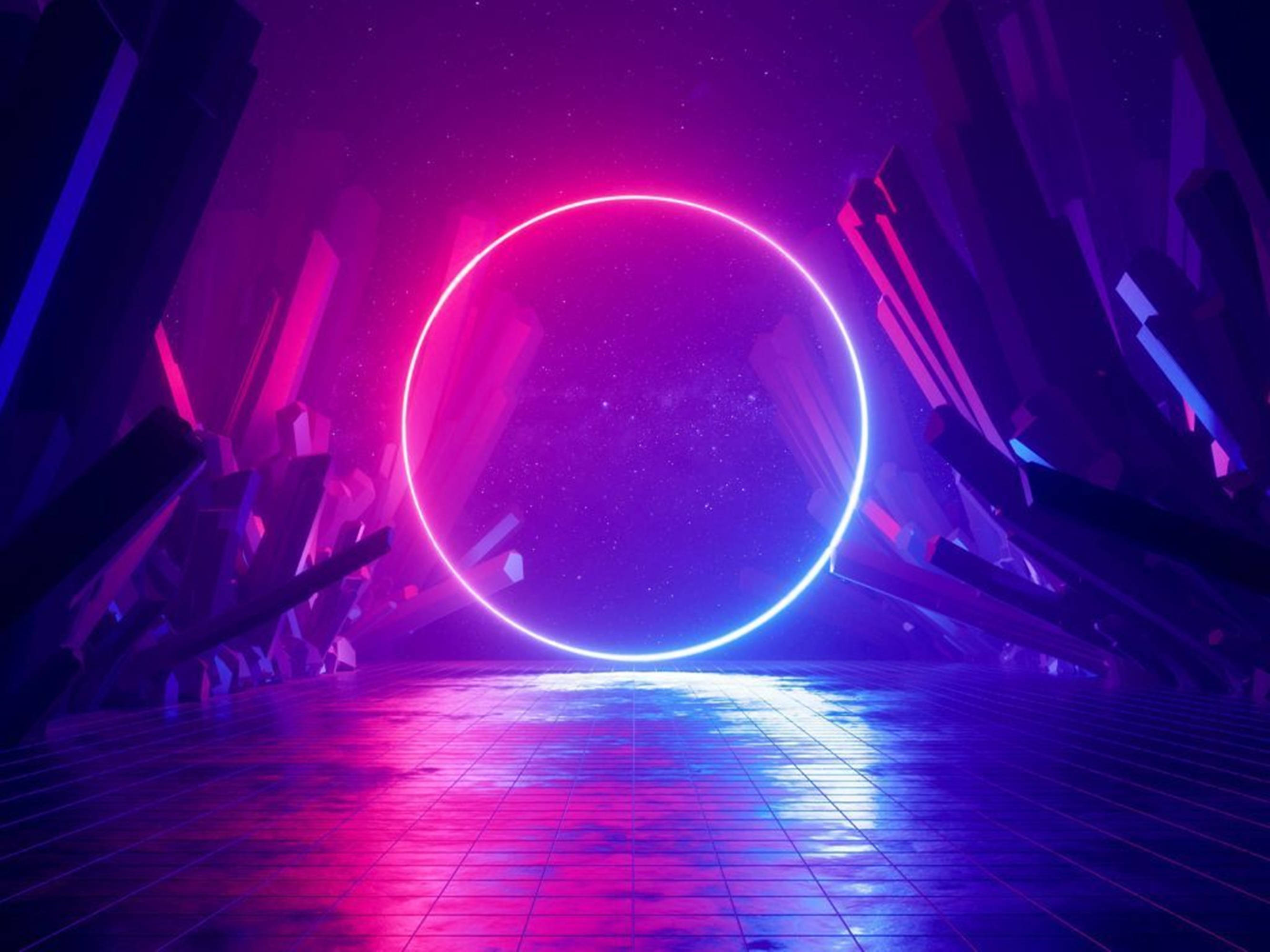 Mduara wa Zambarau wa Neon 4K Picha ya Ukuta