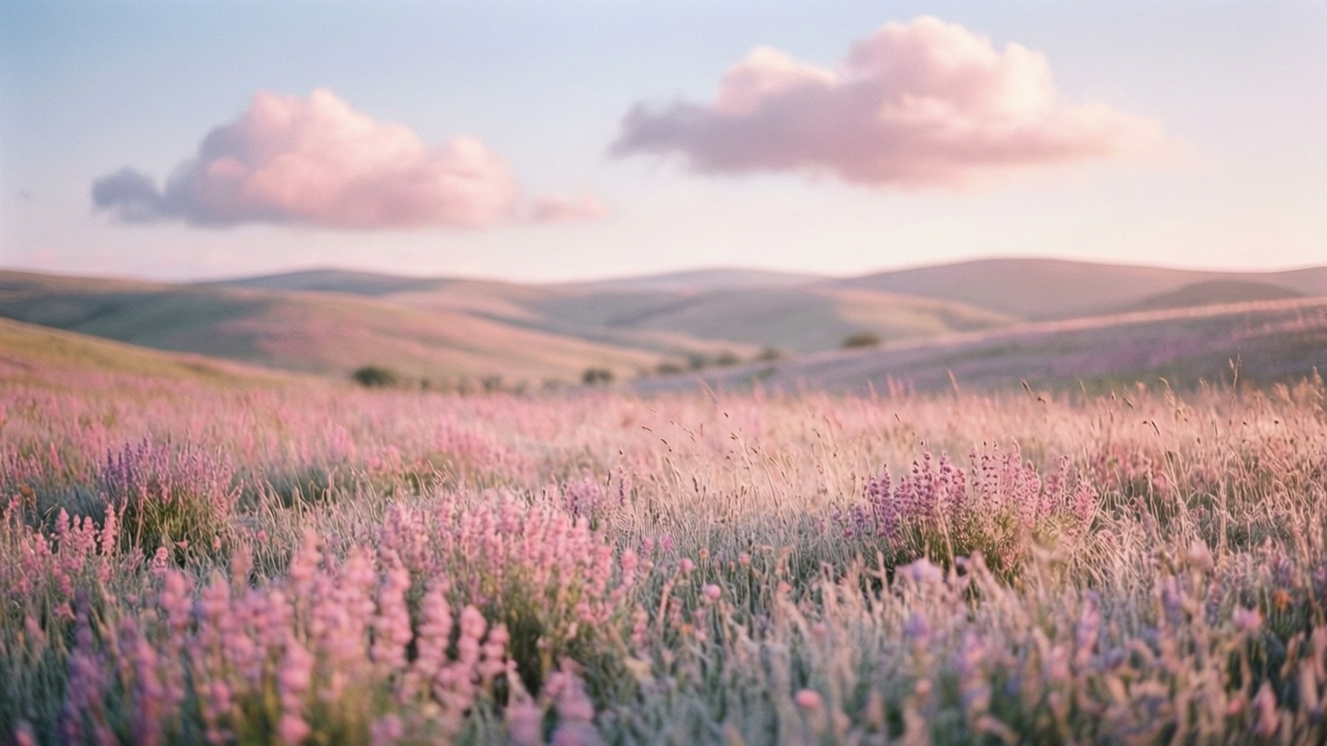 Meadow ya Pastel wakati wa Subuhi Picha ya Ukuta