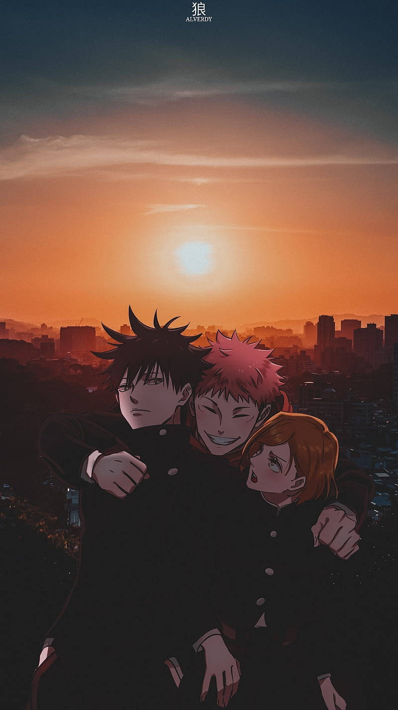 Megumi Yuji Nobara Mwonekano wa Anime wa Machweo Picha ya Ukuta