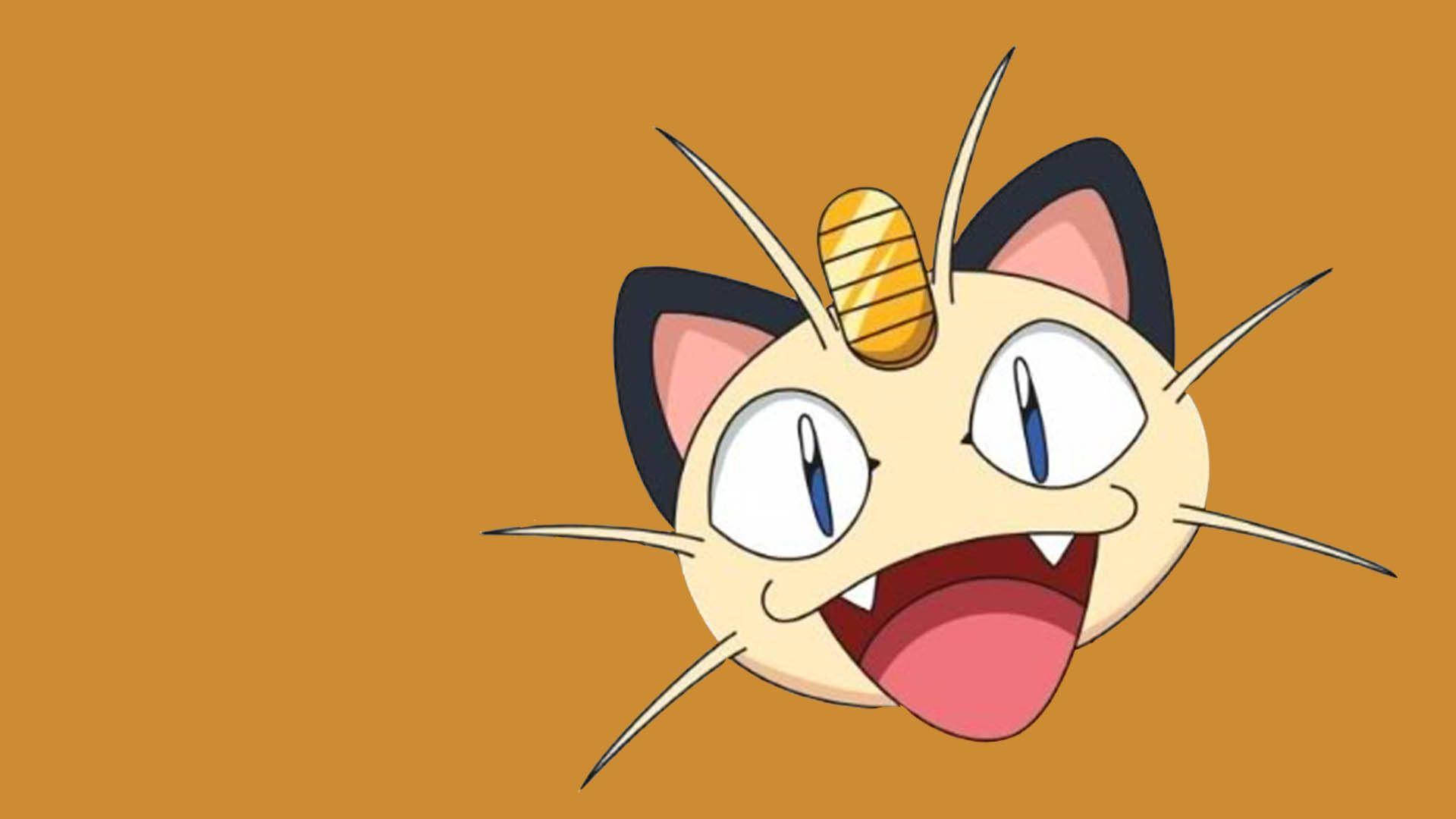 Meowth Anayetabasuku Na Mandharinyuma Ya Rangi Ya Chungwa Picha ya Ukuta