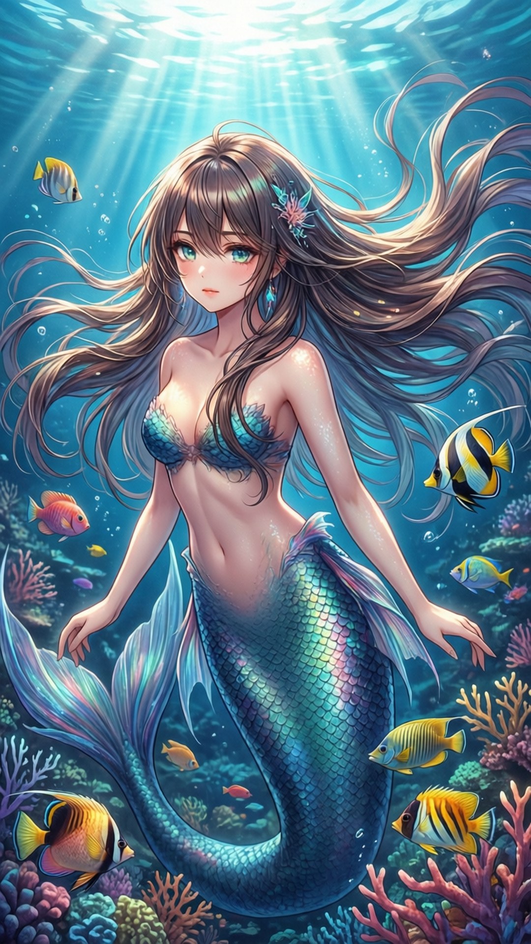 Mermaid Chini ya Maji Picha ya Ukuta