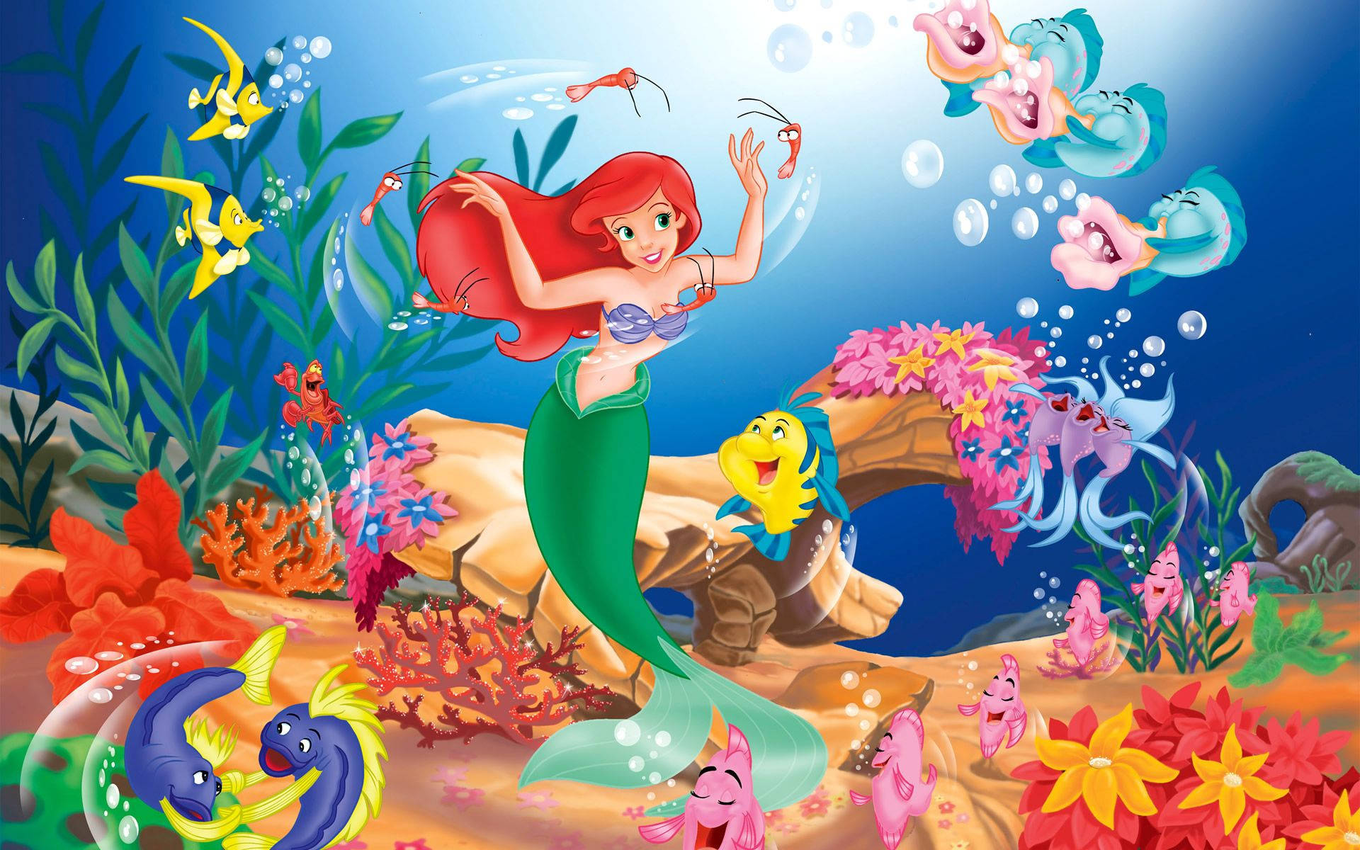 Mermaid Mdogo Katuni Mzuri wa Filamu Picha ya Ukuta