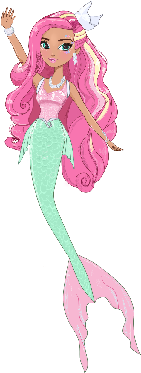Mermaid Mwenye Nywele za Waridi Anayehuishwa Picha ya Ukuta