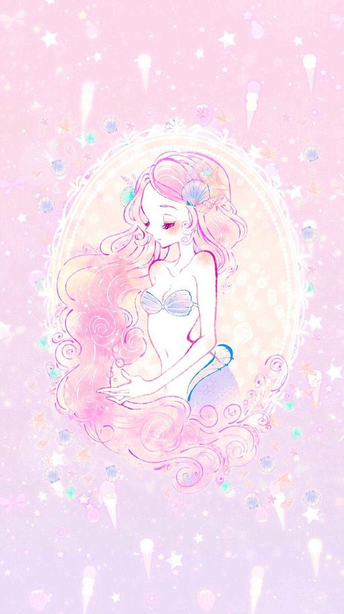 Mermaid Pinki ya Kawaii Imeandaliwa Picha ya Ukuta