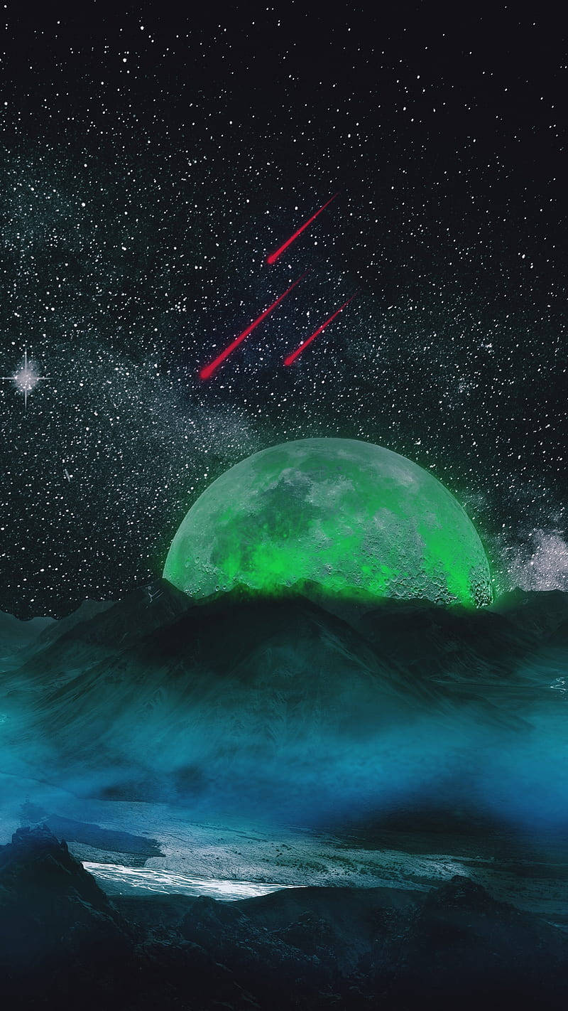Meteoriti za Mwezi wa Neon Picha ya Ukuta