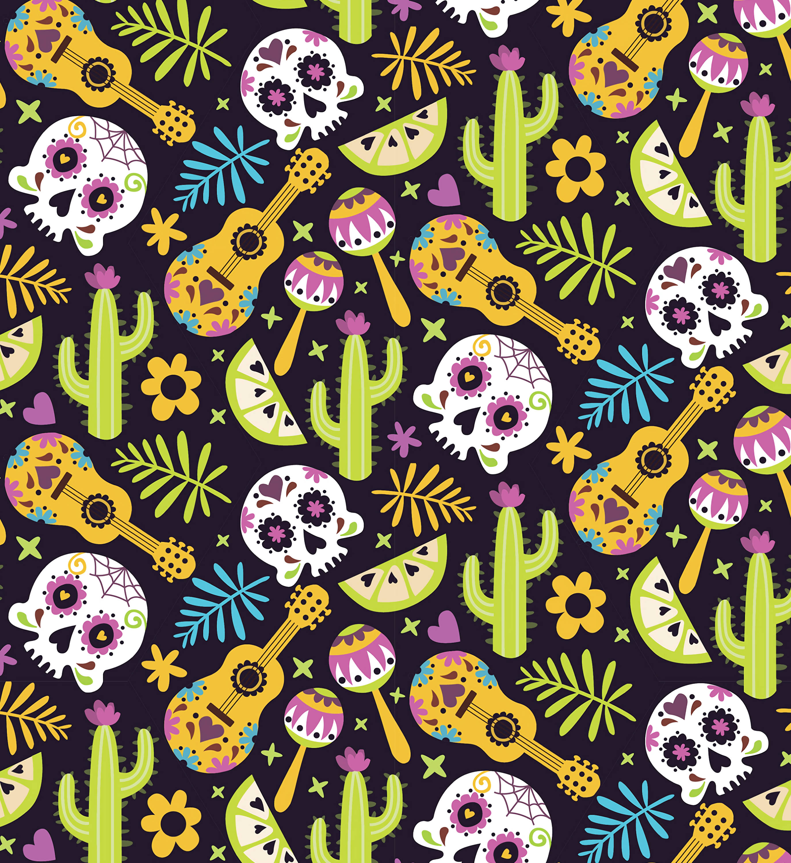 Mexico Skull-Cacti-Guitar Patterns Picha ya Ukuta