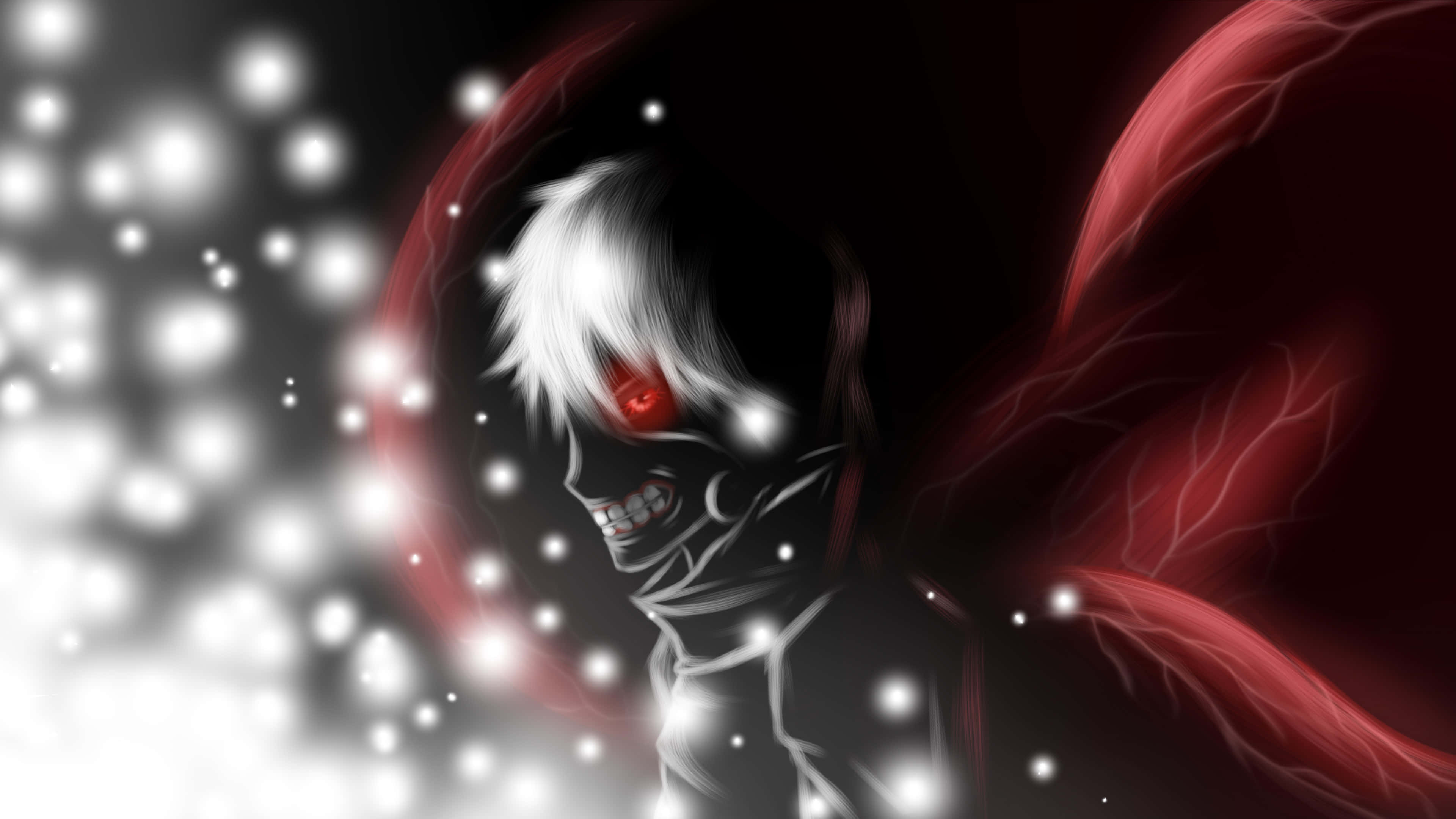 mhusika wa anime mweusi na mweupe mwenye mabawa mekundu Picha ya Ukuta