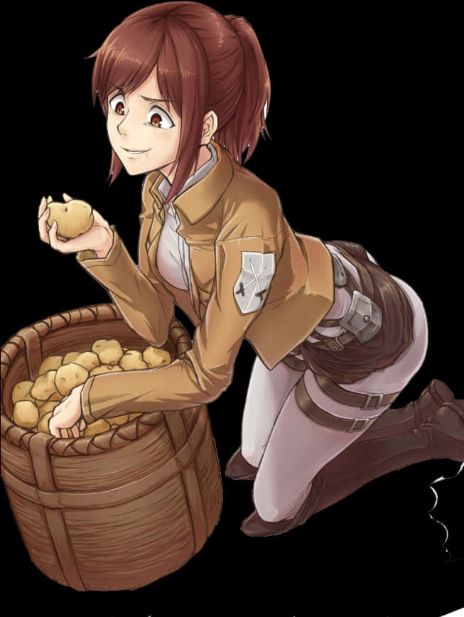 Mhusika wa Attack on Titan Akiwa na Viazi Picha ya Ukuta