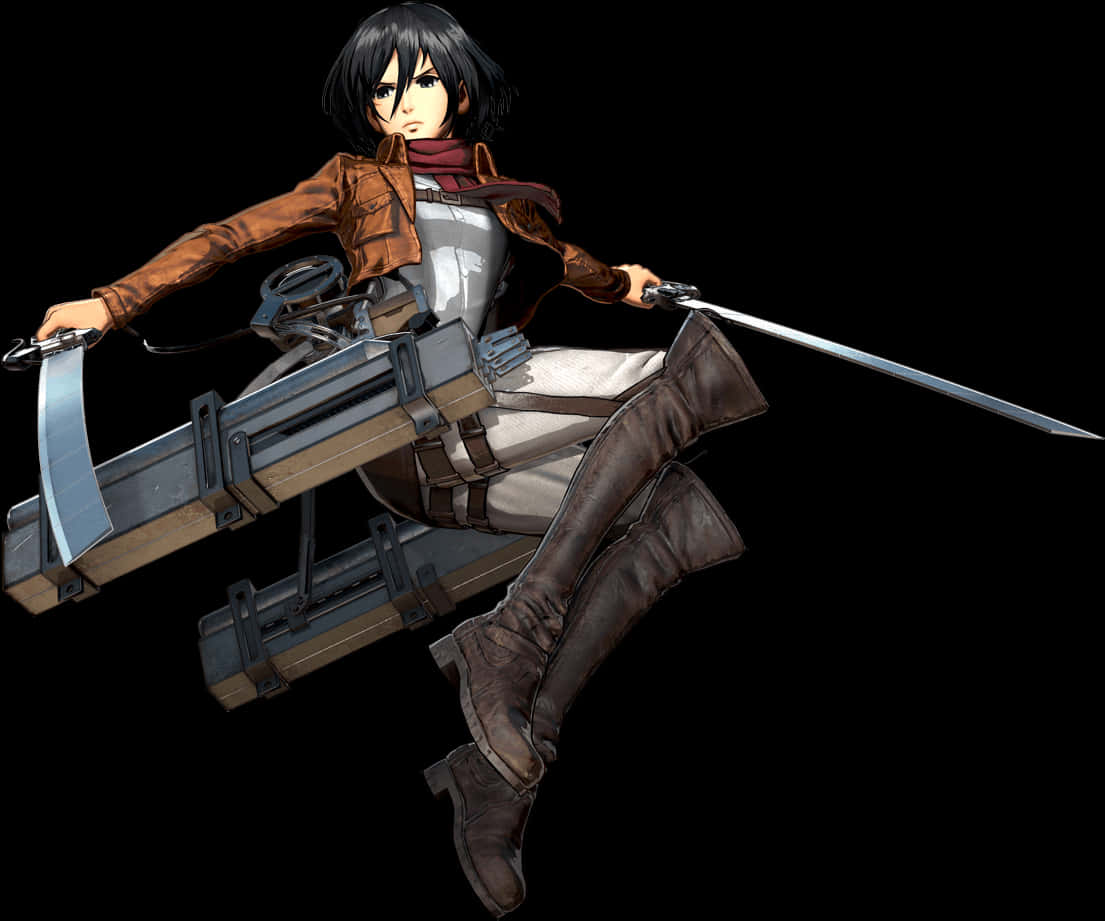 Mhusika wa Attack on Titan Akiwa na Vifaa Picha ya Ukuta