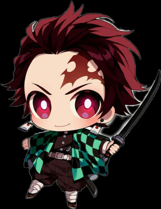 Mhusika wa Chibi Anime Akiwa na Upanga Picha ya Ukuta