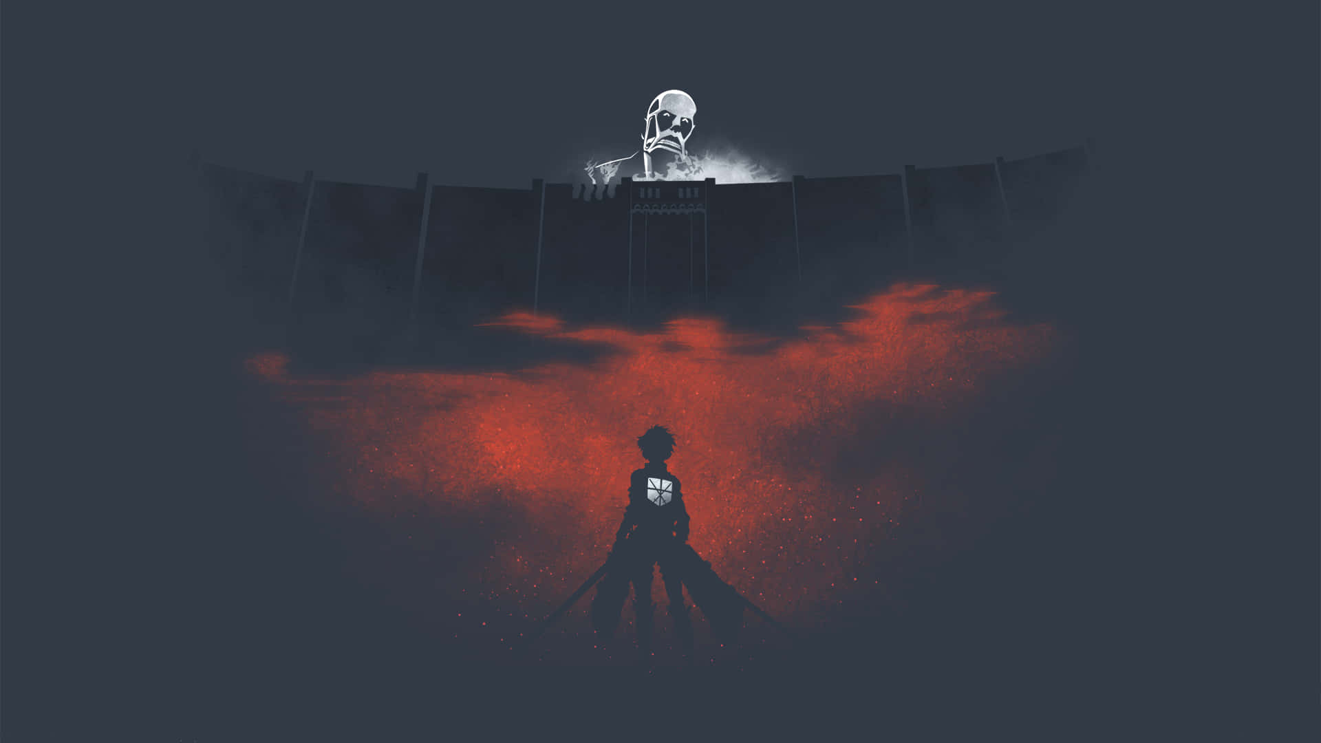 Mhusika wa kike kutoka Attack On Titan amesimama kwenye msitu wa giza na wa kutisha Picha ya Ukuta