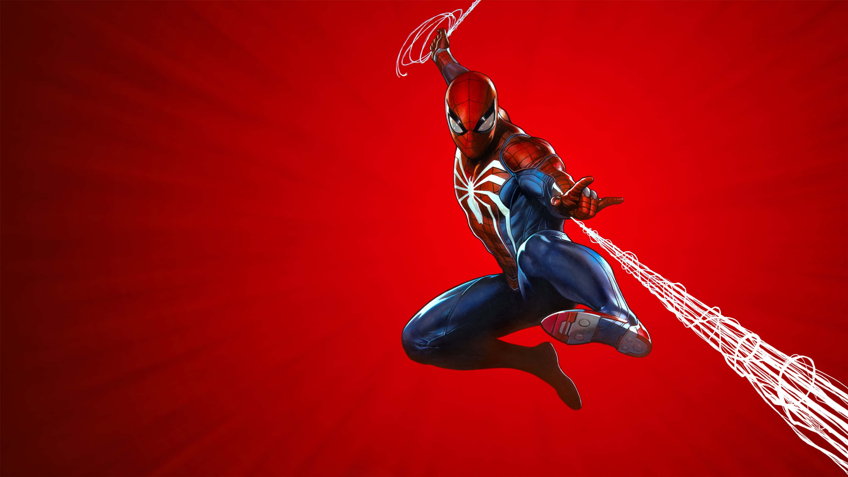 Mhusika wa Mchezo wa PS4 Spider-Man Katika Mkao Maarufu wa Kuruka Picha ya Ukuta