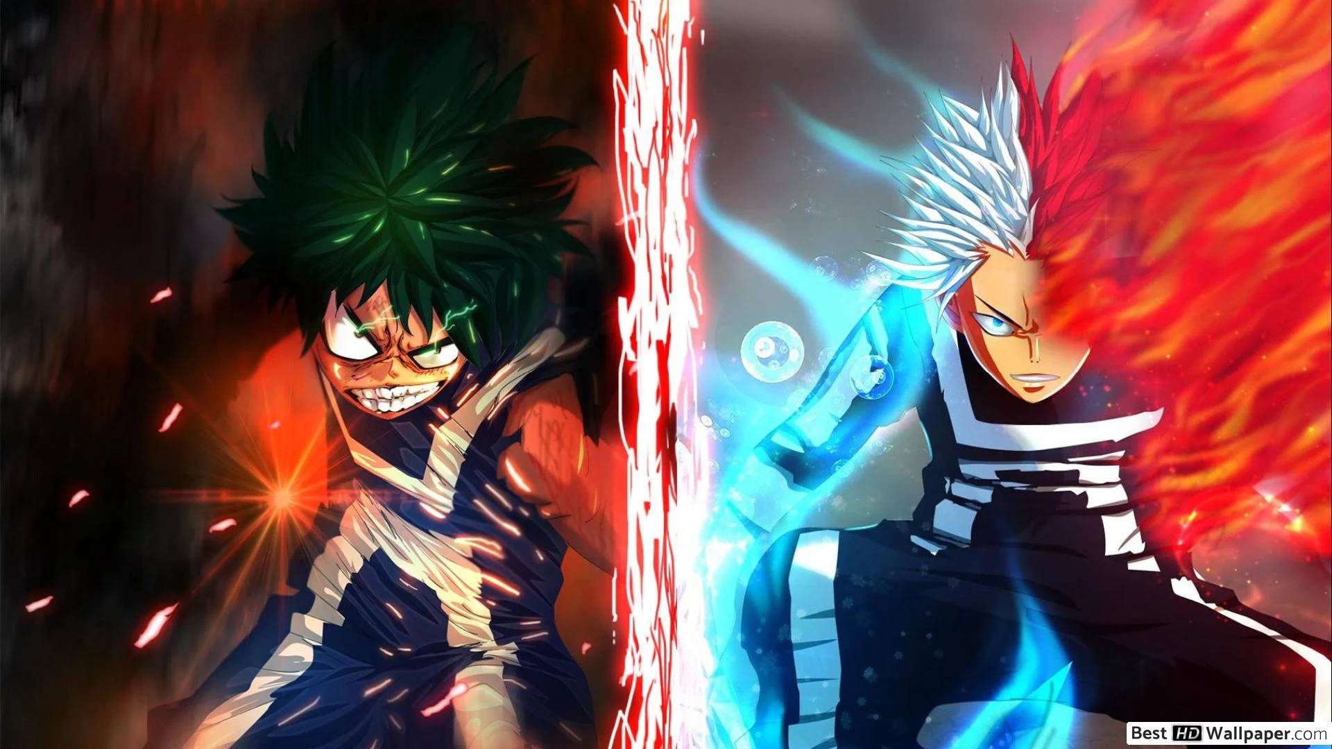 Midoriya Mwenye Ukaidi na Todoroki Mwenye Kuwa Mrembo Picha ya Ukuta