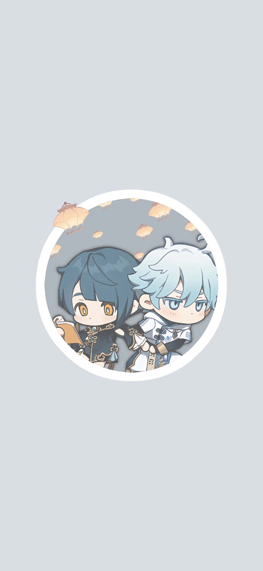Dreamy Blue-Hued Genshin Impact Character Pair PFP Picha ya Ukuta