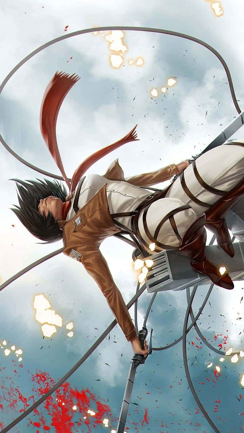 Mikasa Ackerman Anayeanguka Katika Anime Attack On Titan Picha ya Ukuta