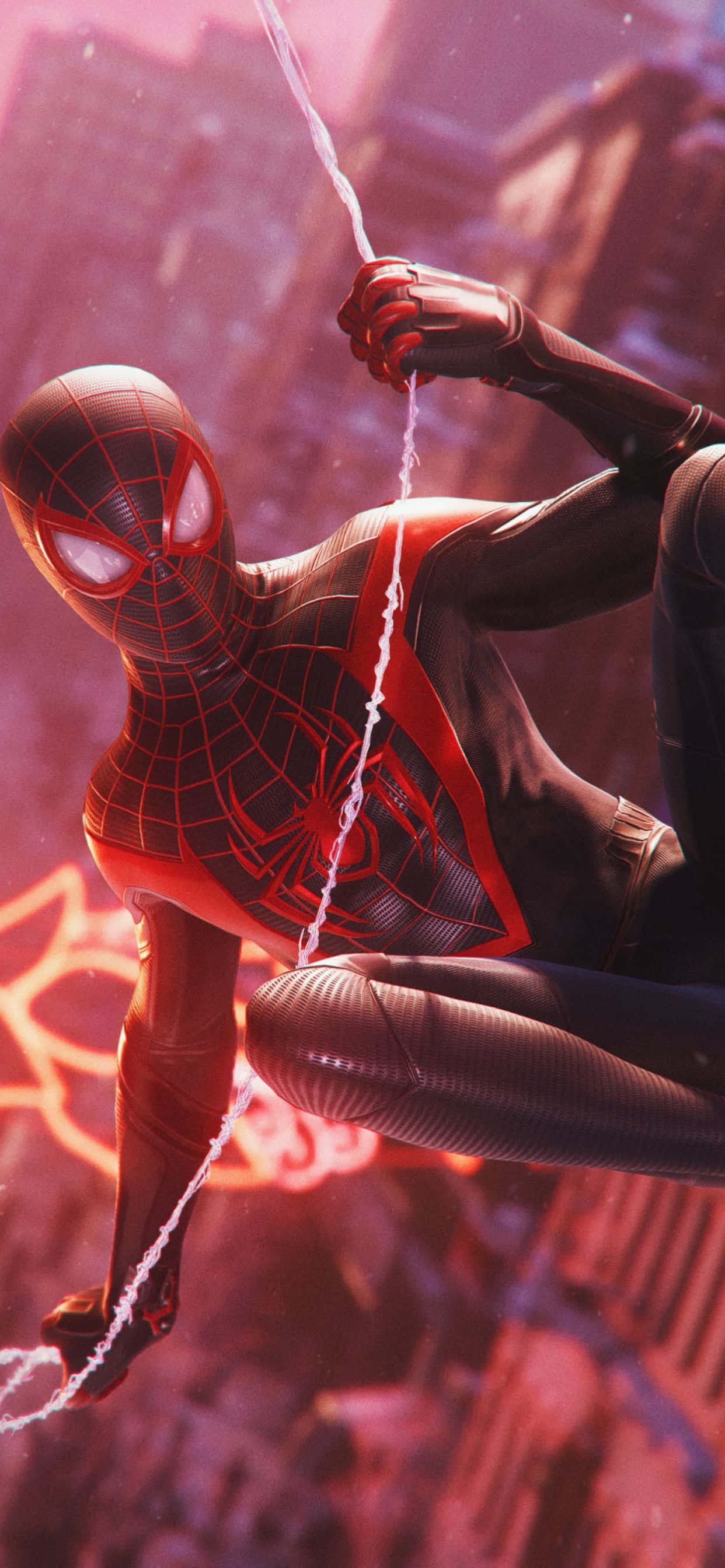 Miles Morales iPhone Nyekundu Neon Mwanga Picha ya Ukuta