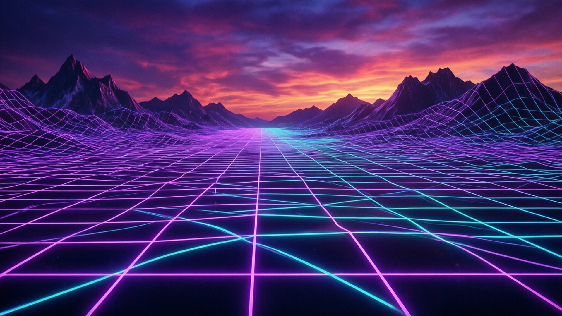 Milima ya Gridi ya Neon Picha ya Ukuta