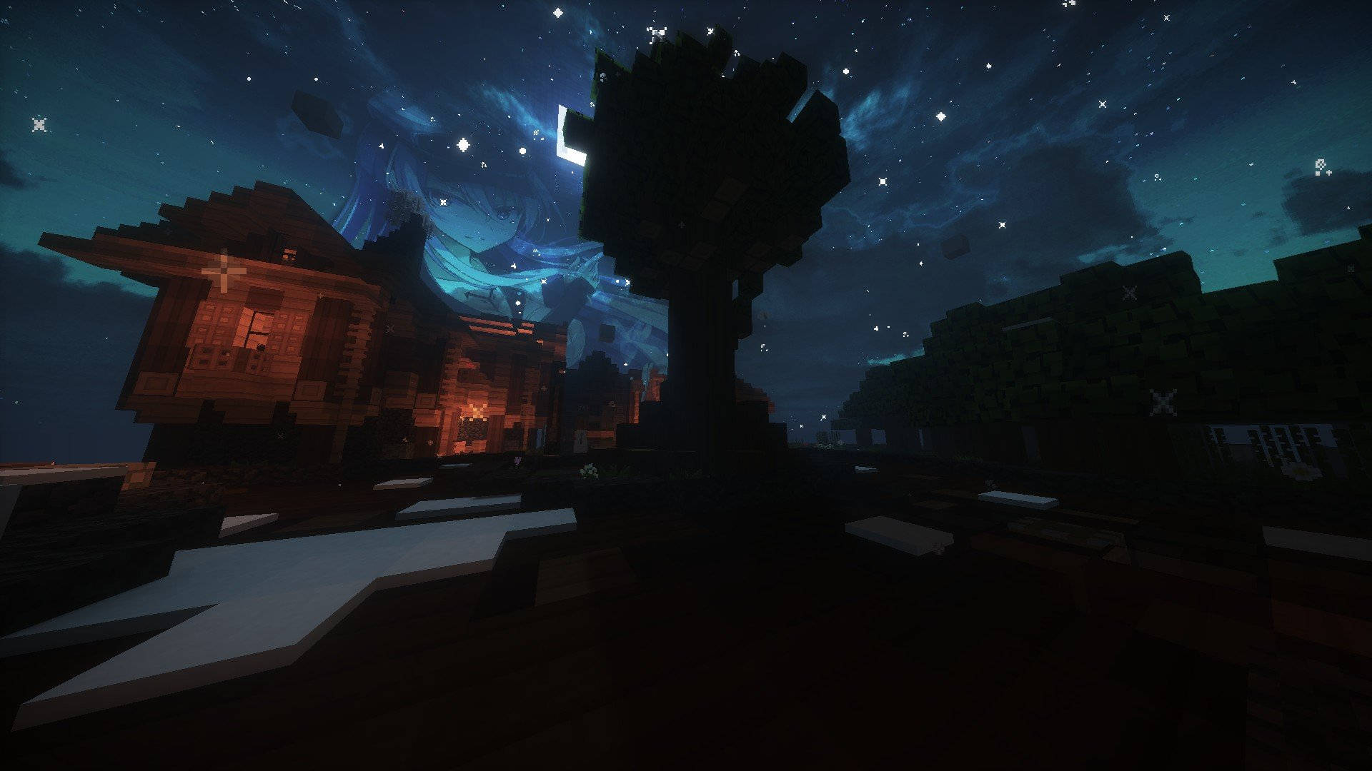 Minecraft Aesthetic Anga Usiku Picha ya Ukuta