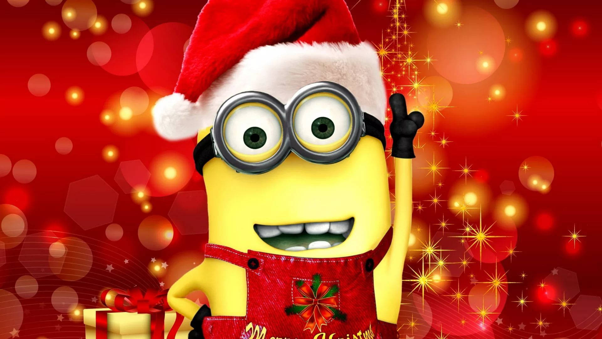 Minion Amevaa Kofia ya Santa Krismasi ya Kuchekesha Picha ya Ukuta