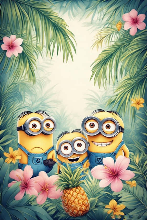 Minions Wenye Rangi Nyororo 4K Msitu wa Kitropiki Picha ya Ukuta