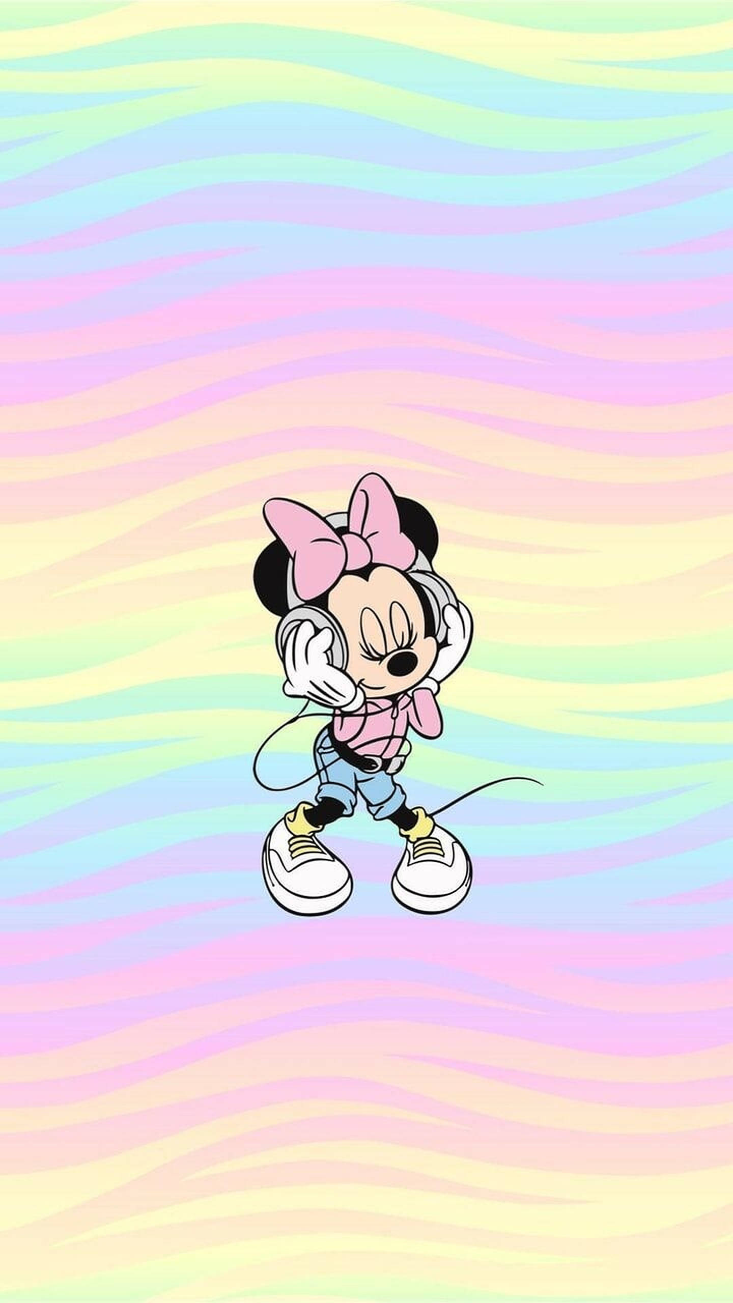 Minnie Mouse Katika Mandhari ya Upinde wa Mvua ya Pasteli Picha ya Ukuta
