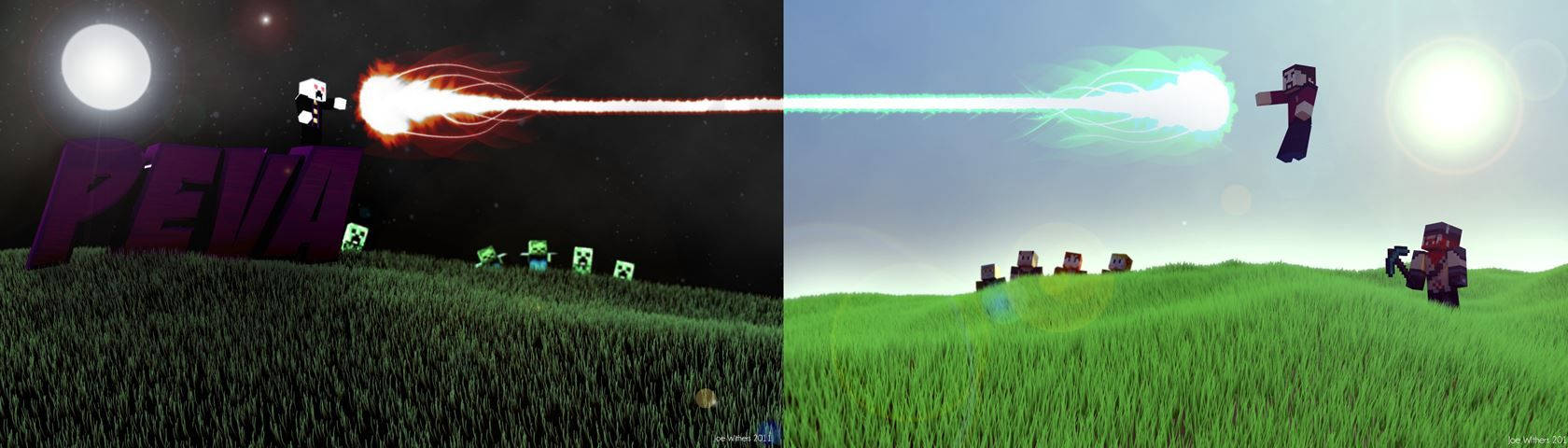 Mipira ya Moto Iliyounganishwa Juu ya Ulimwengu wa Minecraft Picha ya Ukuta